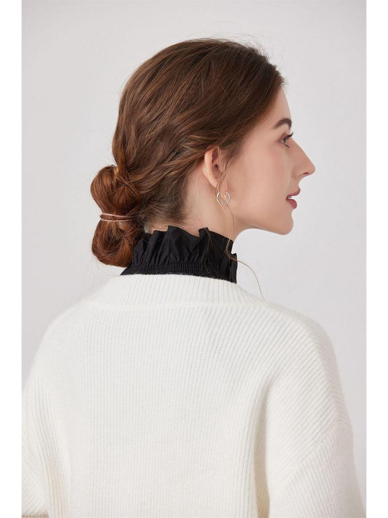 Ruffled Edge Cotton Deep V-Neck Fake Collar for Girls – Decorative Collar for Sweaters and Cardigans (White, Autumn/Winter)