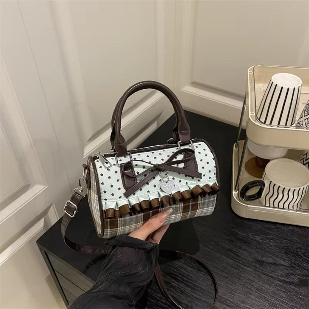 

Sweet Bow Crossbody Pillow Bags Vintage Plaid Versatile Ladies Shoulder Bag Lightweight Portable Women Handbag Purse Girls Gift кофейный