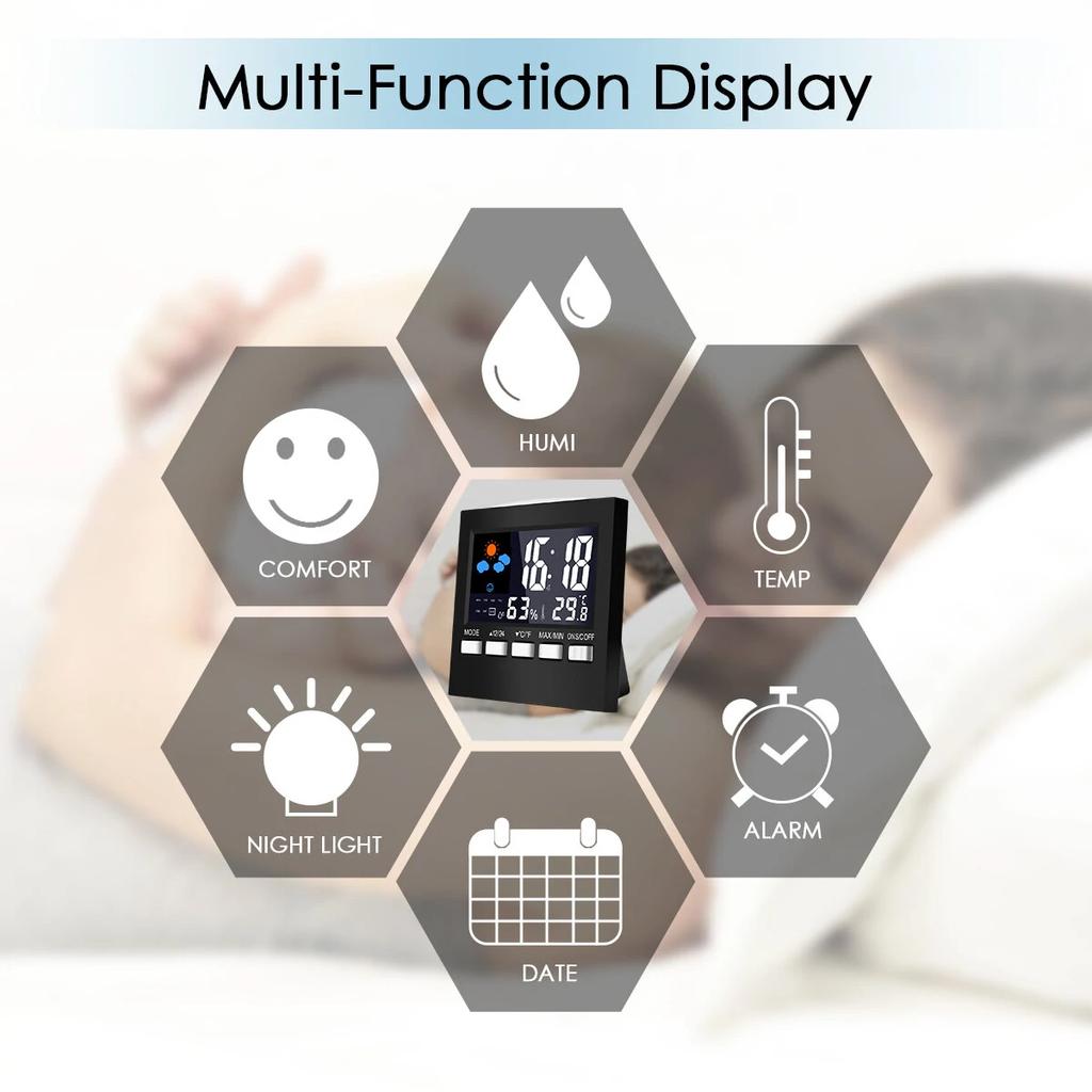 Digital Alarm Clocks LCD Temperature Humidity Weather Station Display Table Clock