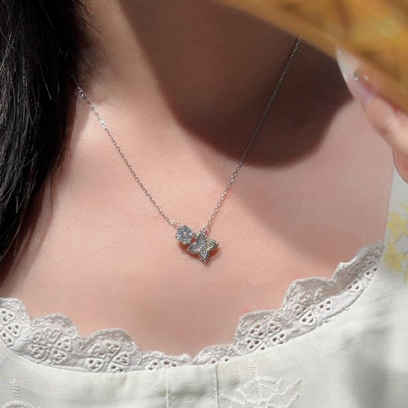 Premium Sense Full Diamond Presbyopia Tetragonal Star Pendant Collarbone Chain Light Luxury Design Sense Simple Zircon Necklace Female