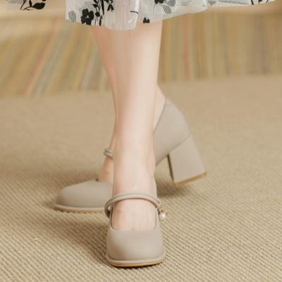 Mode Damenschuhe 2024 Marke Mary Jane Damen High Heels Mode Perlen High Heels Damen Heißer Verkauf Runde Kappe High Heels