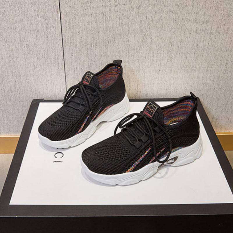 Women's Sports Shoes Thick Sole Heightening Casual Shoes Breathable Flying Weave Women's Shoes