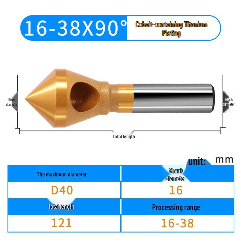 90° Straight Shank Oblique Hole Chamfering Tool with Titanium Cobalt-Plated Stainless Steel Drill Bit for Aluminum Alloy Deburring.