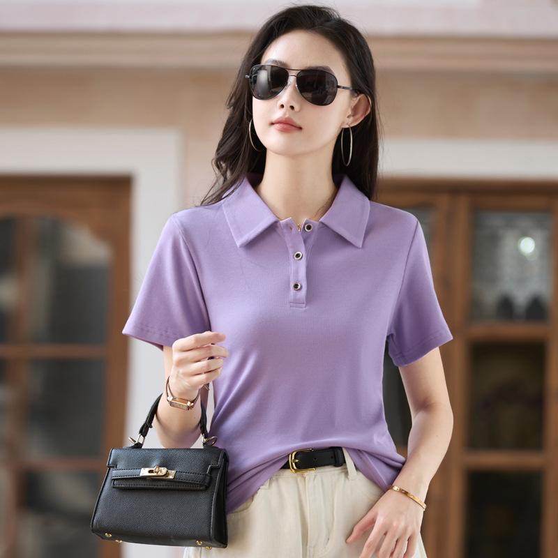 Summer Lapel Button Casual T-Shirt Women's Short Sleeve Tops