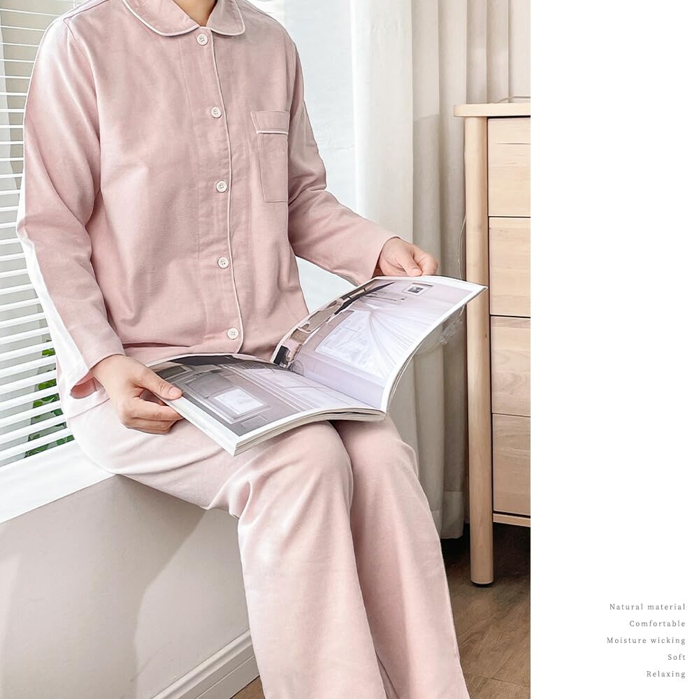 Yes Family Flannel Long Loungewear Size Pink Women's Fall/Winter Pajamas, 100% Cotton, Sleeve, Set, Soft, L,