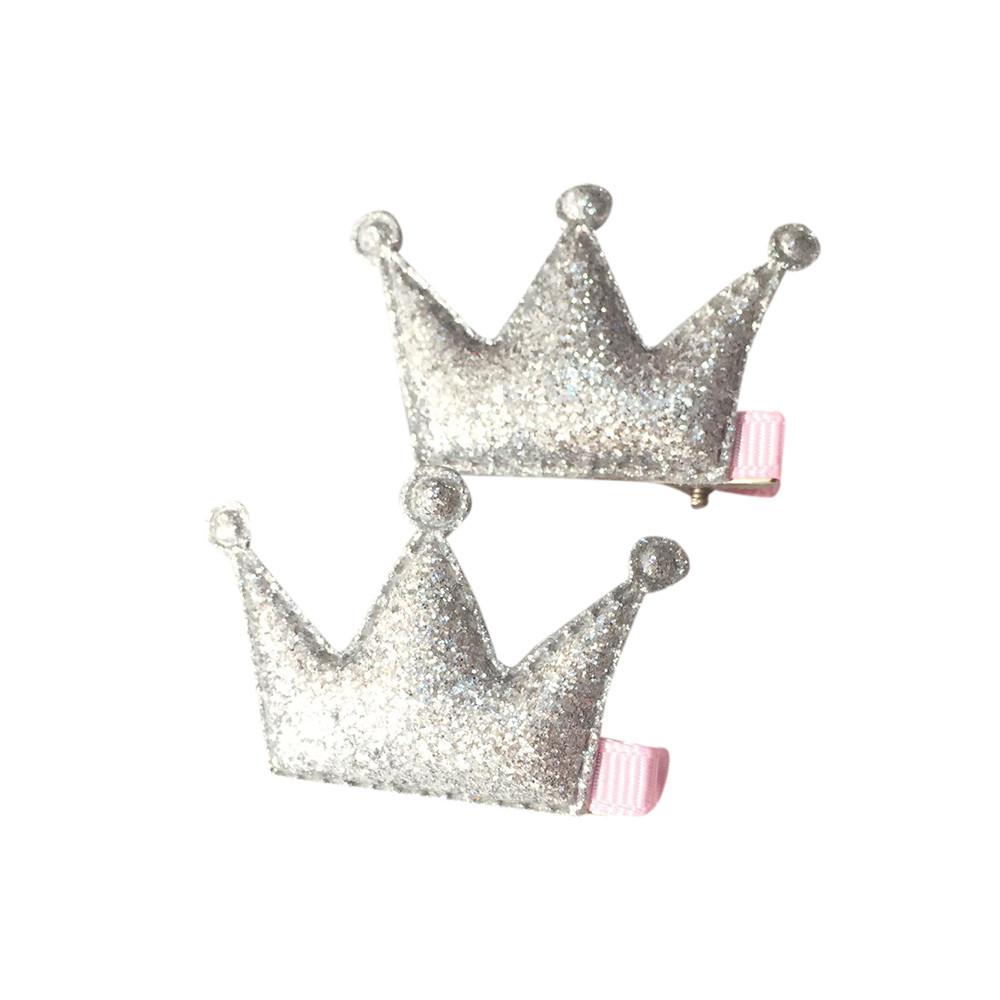 

2PCS Hair Clips Girls Party Sequins Princess Crown Leather Hair Buckle серебряный