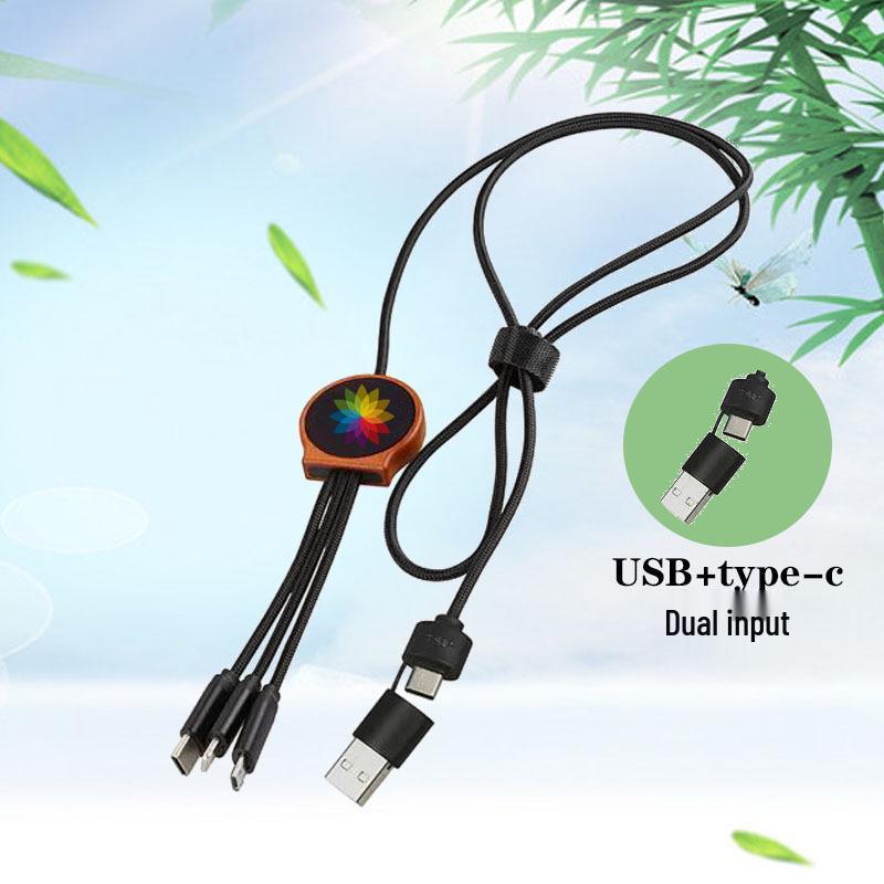 Eco-friendly Biodegradable Bamboo Fast Charging 6-in-1 Data Cable with Customizable Logo