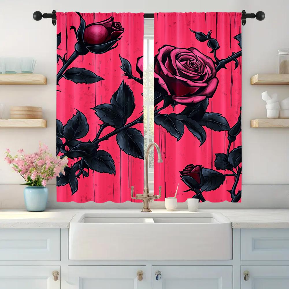 2pc, Window Drapes Pink Rose Versatile Durable Polyester,Without Electricity summer party decorations Applies to Holiday
