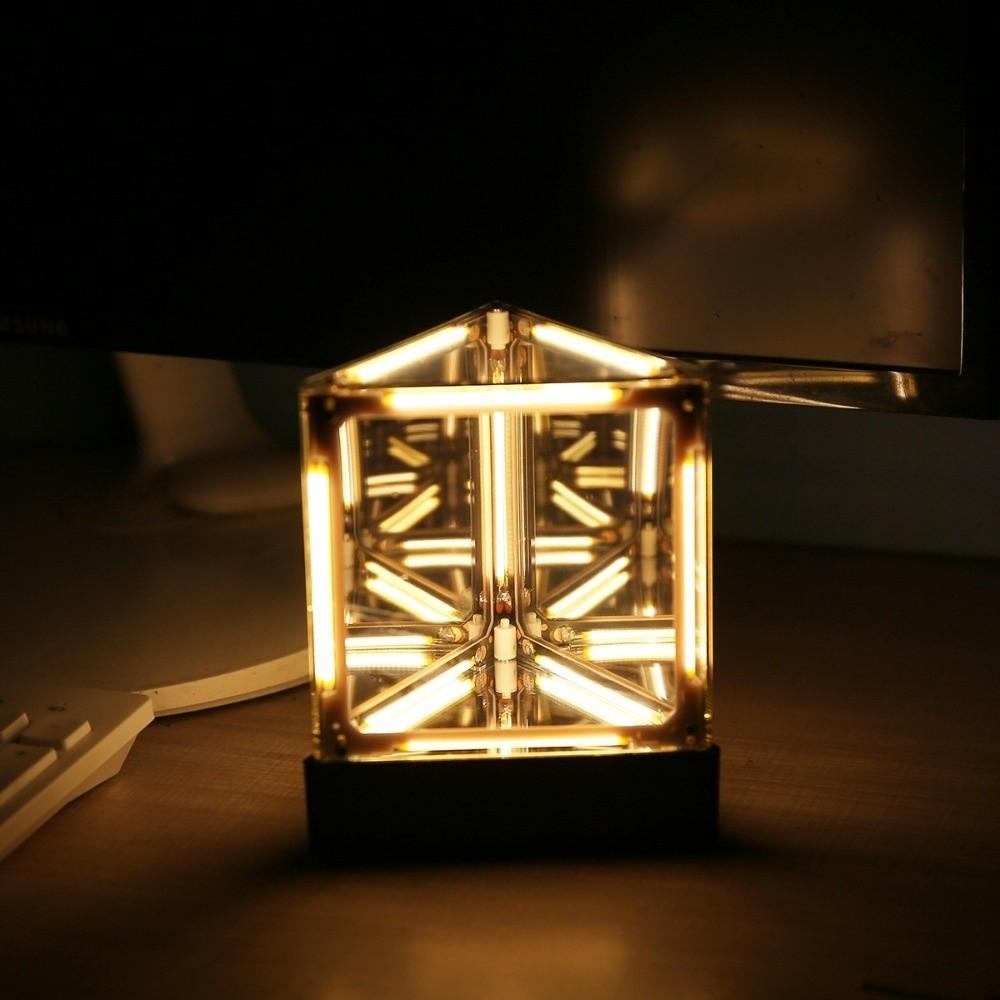 Transparent Cube Technology Atmosphere Light Maglev Hypercube 4D Night Light  Night Time Use Triangle-Yellow