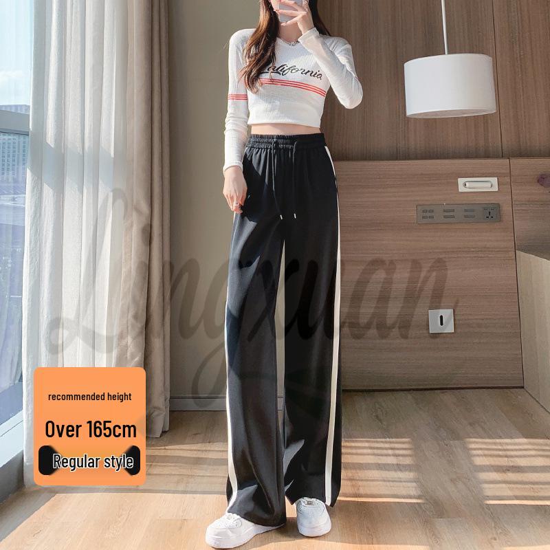 Women s Black Striped High-Waisted Wide-Leg Pants - Spring/Autumn 2026 Collection L