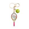 Alloy Inlaid Rhinestone Tennis Racket Keychain Mini Felt Ball Sports Keychain Pendant  for Women