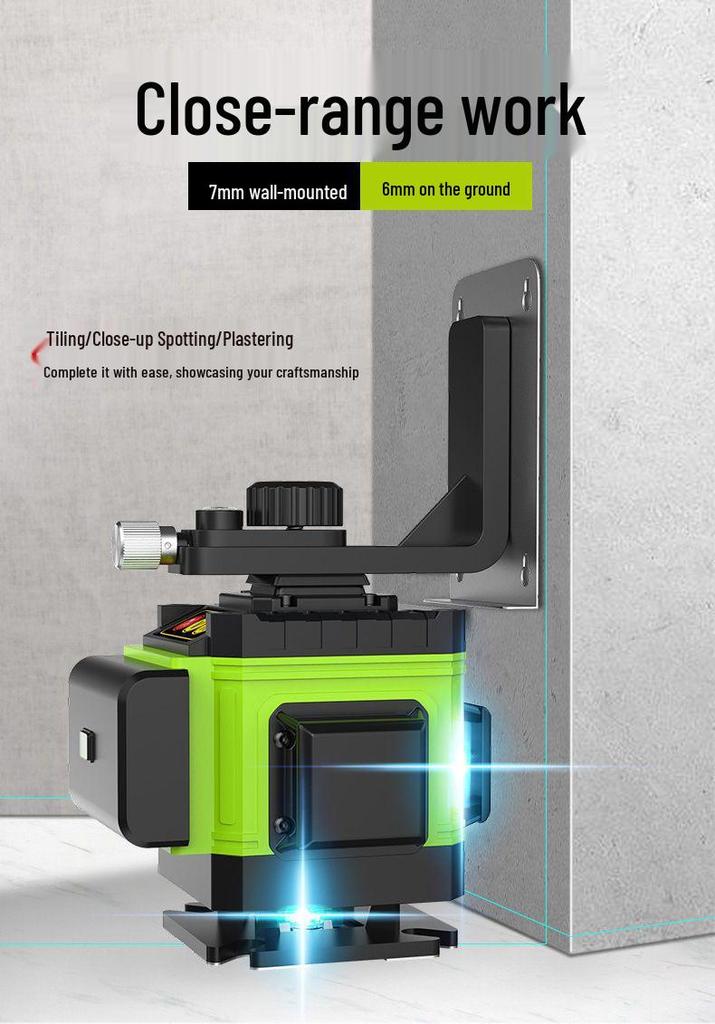 High-Precision Laser Level with Green Light, 12-16 Lines, for Walls and Floors, Automatic Leveling