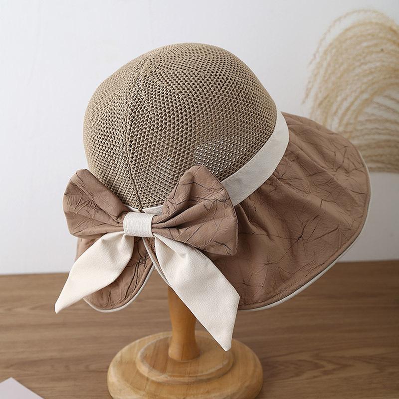 New Summer Women's UV Protection Seaside Breathable Sun Hat Bow Mesh Big Eaves Bucket Hat Sun Hat