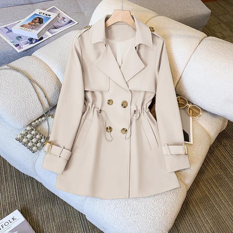 

Women Medium Long Styles Windbreaker Coat Ladies Long Sleeves Lined Outwear Spring Autumn Female Solid Color Trench Jacket XXL белый