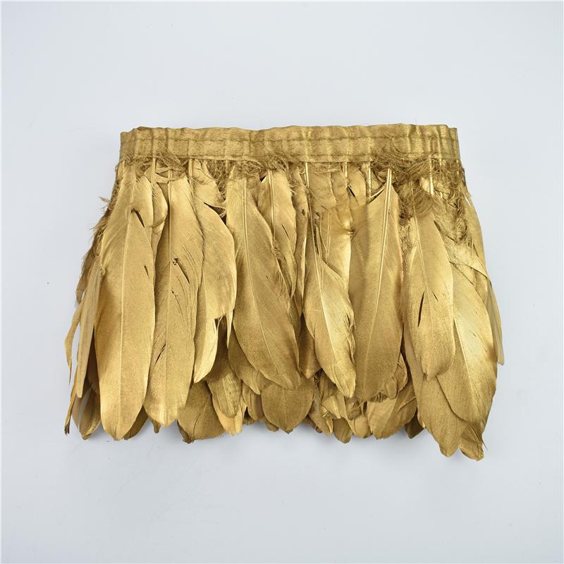 2Meters Gold Silver Goose Feathers On Tape Trims Ribbon Dress Feather Fringe Trim Plumes Clothes Wedding Needlework Decoration