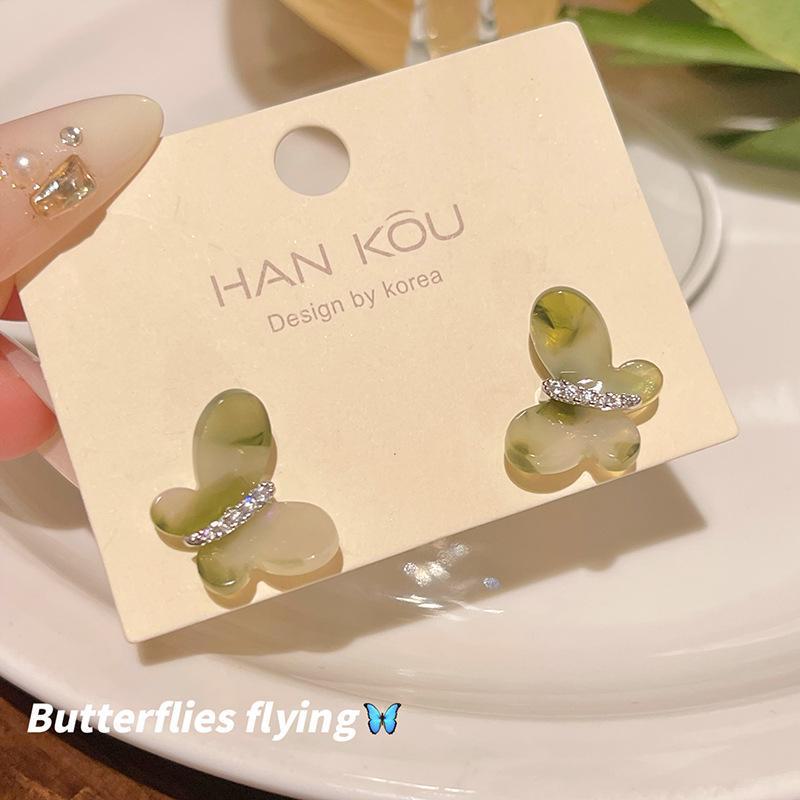 

Серьги-бабочки зеленого цвета в корейском стиле для женщин, серебро S925, свежий и универсальный дизайн высокого класса A1770 серебряный