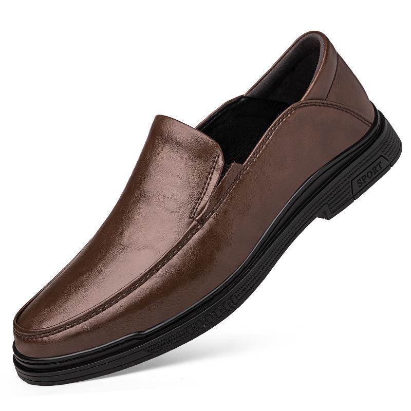 Men's 2025 New Genuine Leather Slip-On Casual Black Shoes - Breathable and Business-Ready