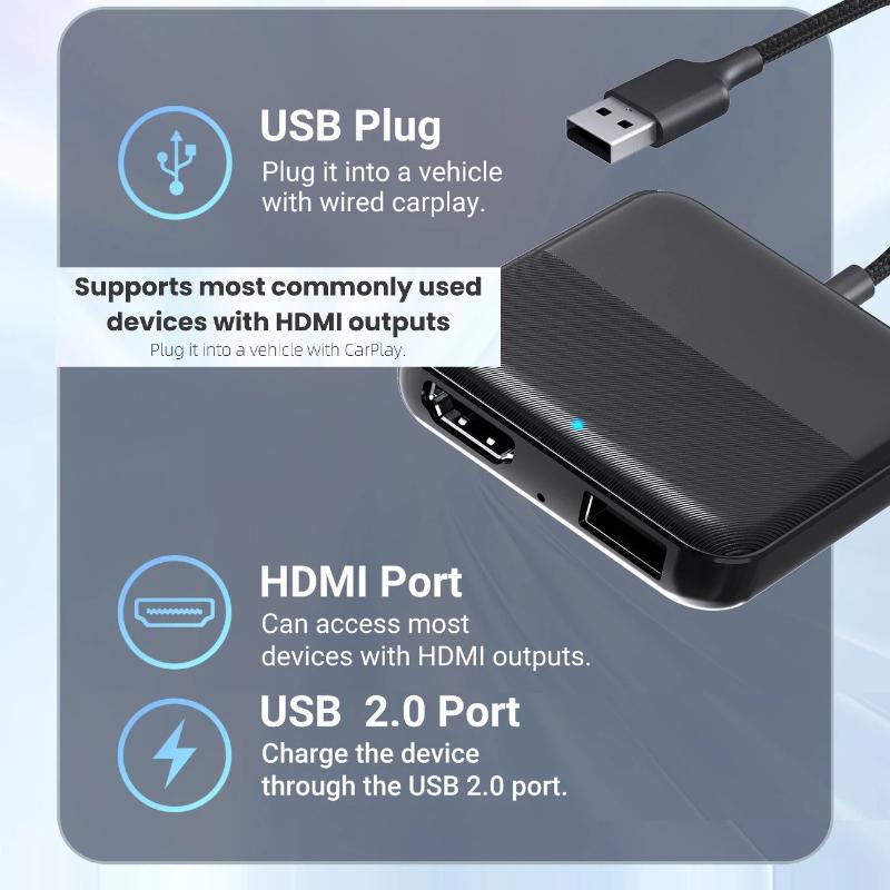 Auto-TV-Adapter | Videos auf dem werkseitig verkabelten CarPlay-Bildschirm ansehen | Verbindet Fire TV Stick & Google TV | Autozubehör