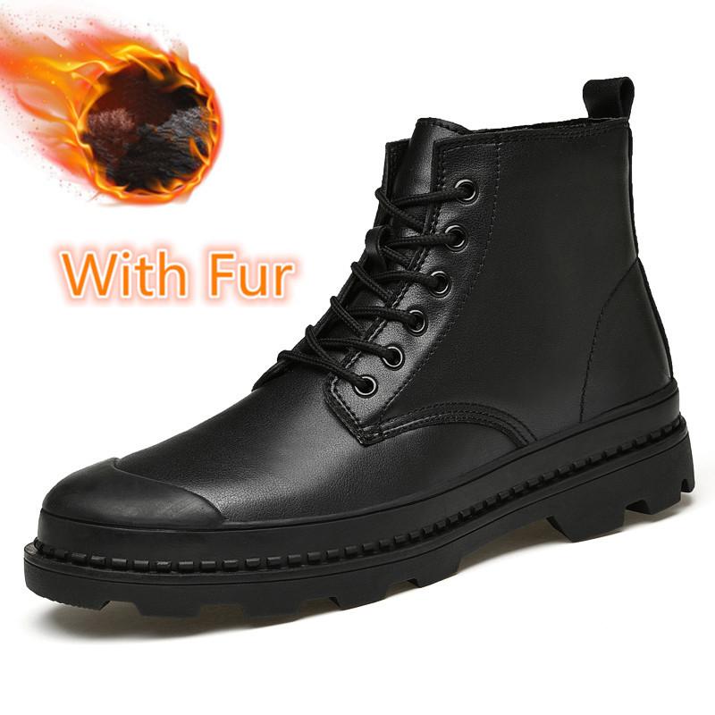 High Top Men's Boots Winter Shoes Men Leather Warm Snow Boots with Fur Motorcycle Boots Mens Leather Shoes Formal Big Size 37-47