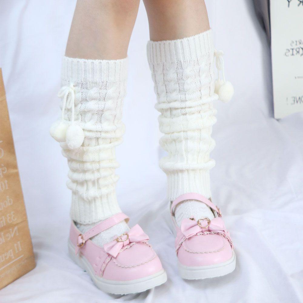 Japanese Girl Knitted Autumn Wool Ball Lolita Knee Cover Leg Warm Socks Foot Cover Leg Warmers