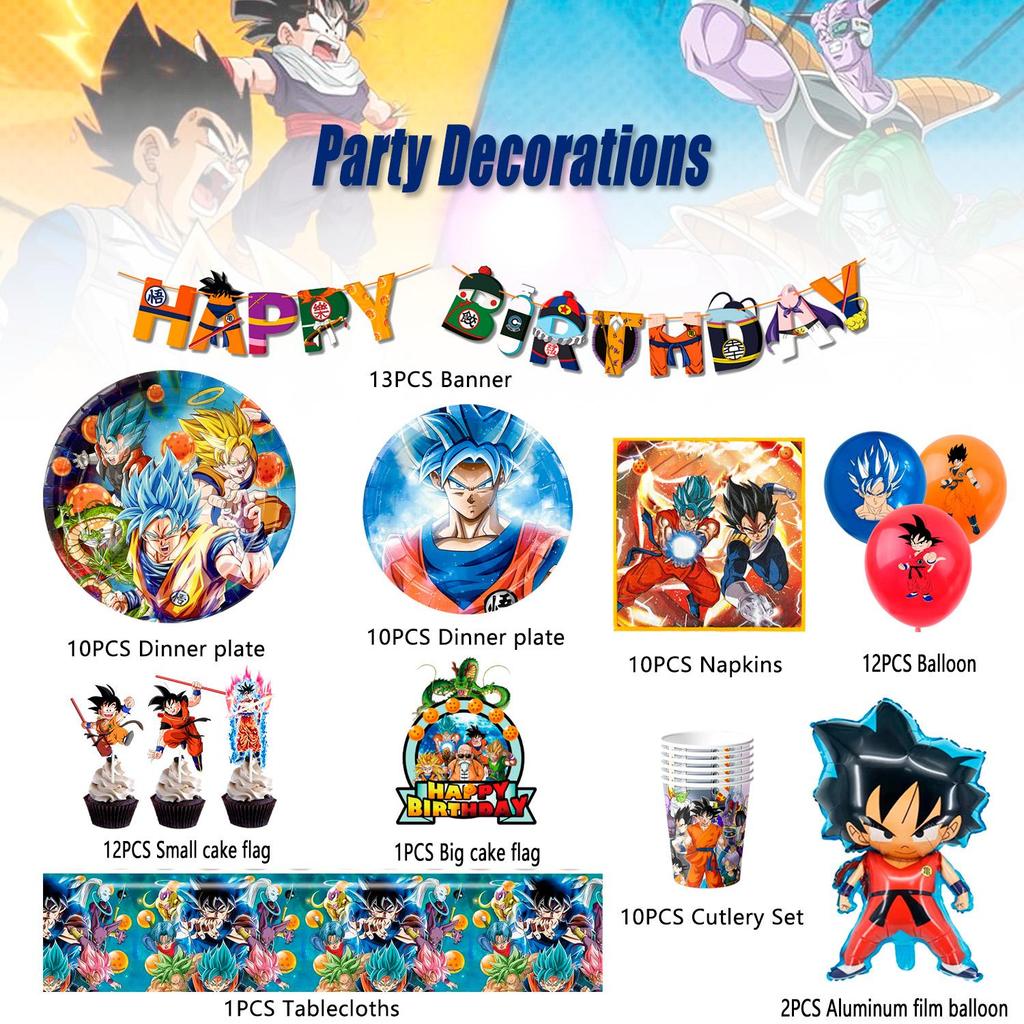Cartoon Party Supplies, Anime Birthday Party Decorations  Tableware Set Including Anime Birthday Plates Tablecloth Balloon Banner Etc