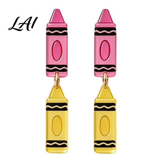 Fun Back to School Jewelry 1 Pair Teacher Earrings for Women Cute 2D Acrylic Crayon Pencil Backpack Appreciation Day Number Alphabet Earrings First