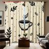 2D Flat   2pcs 2D Flat Printing Curtains   Coffee Cup Leaf Floral Pattern Dot Print Rod Pocket Velvet Fabric Window Drapes for Hom