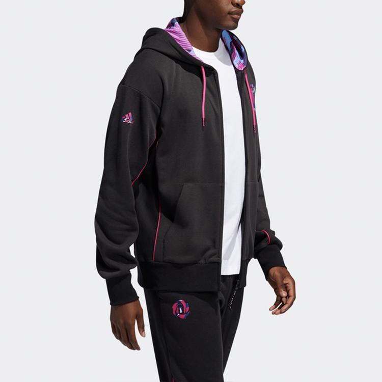 adidas Derrick Rose Basketball Print Knit Hooded Jacket Men Outerwear Black FM0024