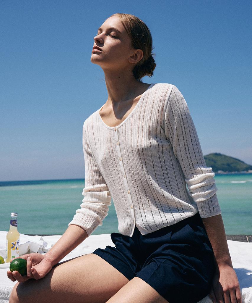 LAMEREI Linen Scoop-Neck Cardigan[Lmbesukn284]-2Color
