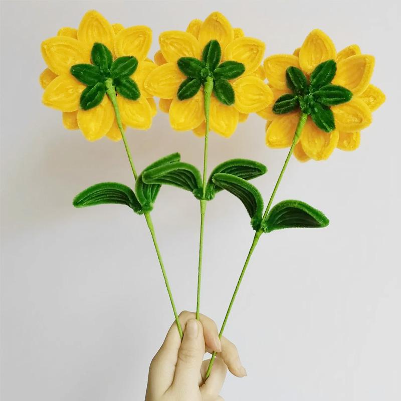 2Pcs Pipe Cleaner 35CM Artificial Flowers Home Decor Finished Flowers Handmade African Sunflower Bouquet Woven Flower