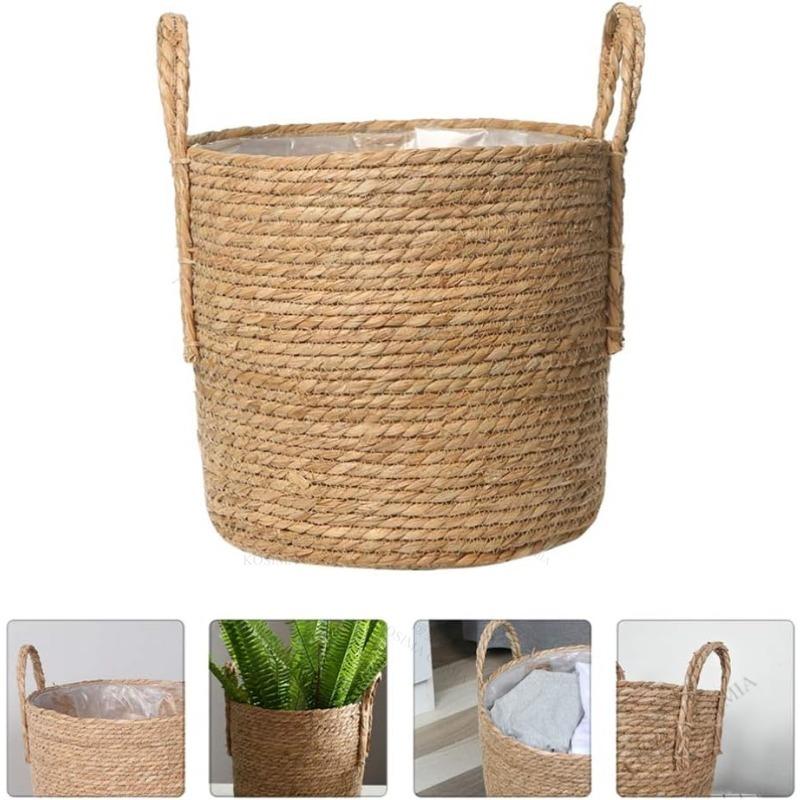 Hand Woven Extra Large Straw Flower Pot Nordic Seaweed Storage Basket Potted Green Plant Floor Indoor Anti-fade Long-lasting