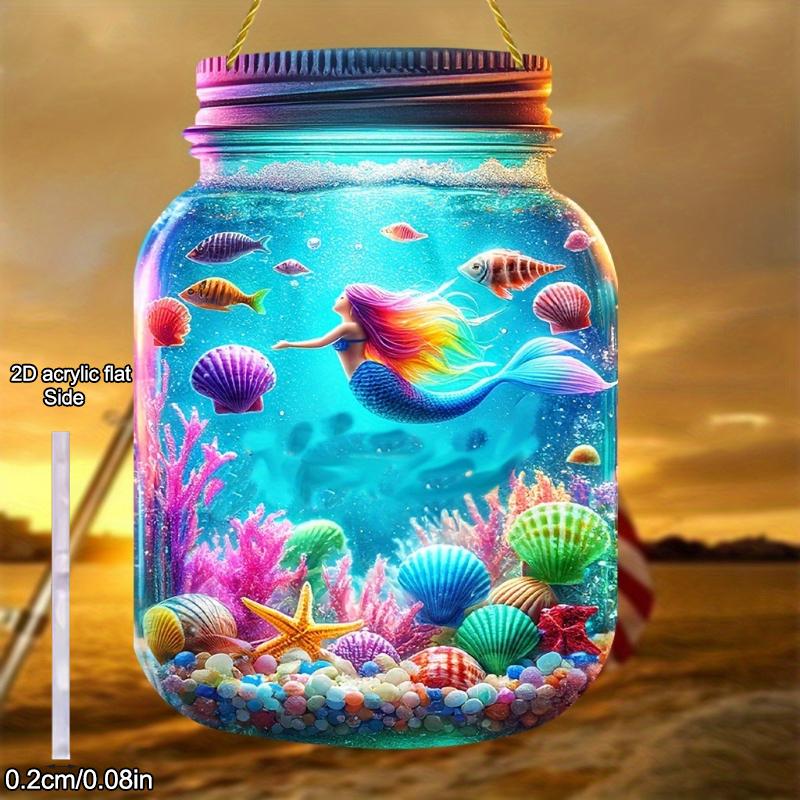 1pcs Acrylic Colored Glass Mermaid Mason Jar, Acrylic Sign, Four Seasons Decoration, with Wall Hanging, Novelty Home Decor