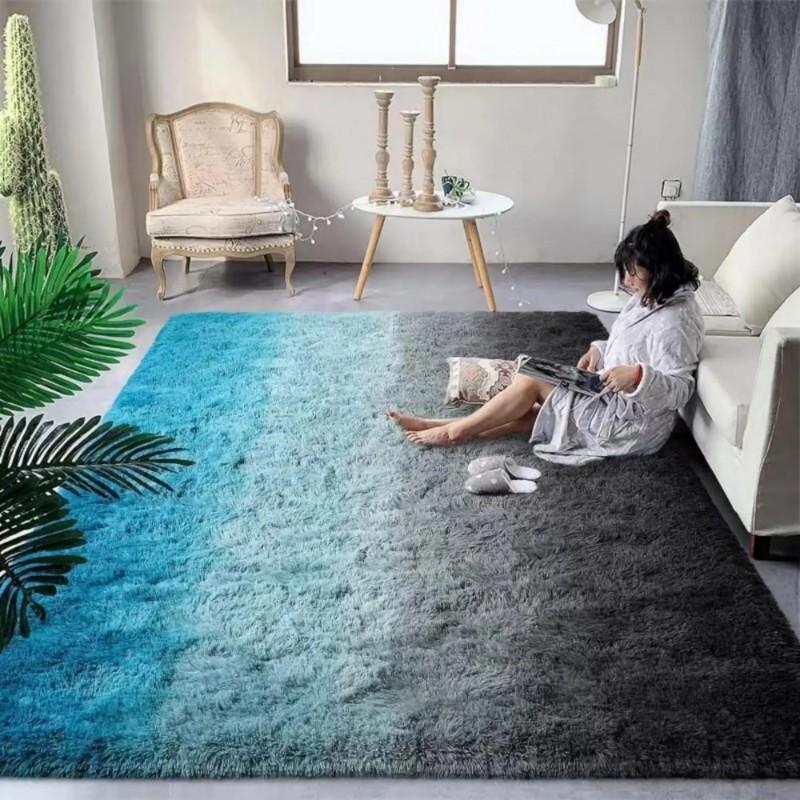 Gradient Fiber And Wool Color Scheme Living Room Carpet, Bedroom Easy-To-Clean Corner Warmth Carpet For Home Decoration