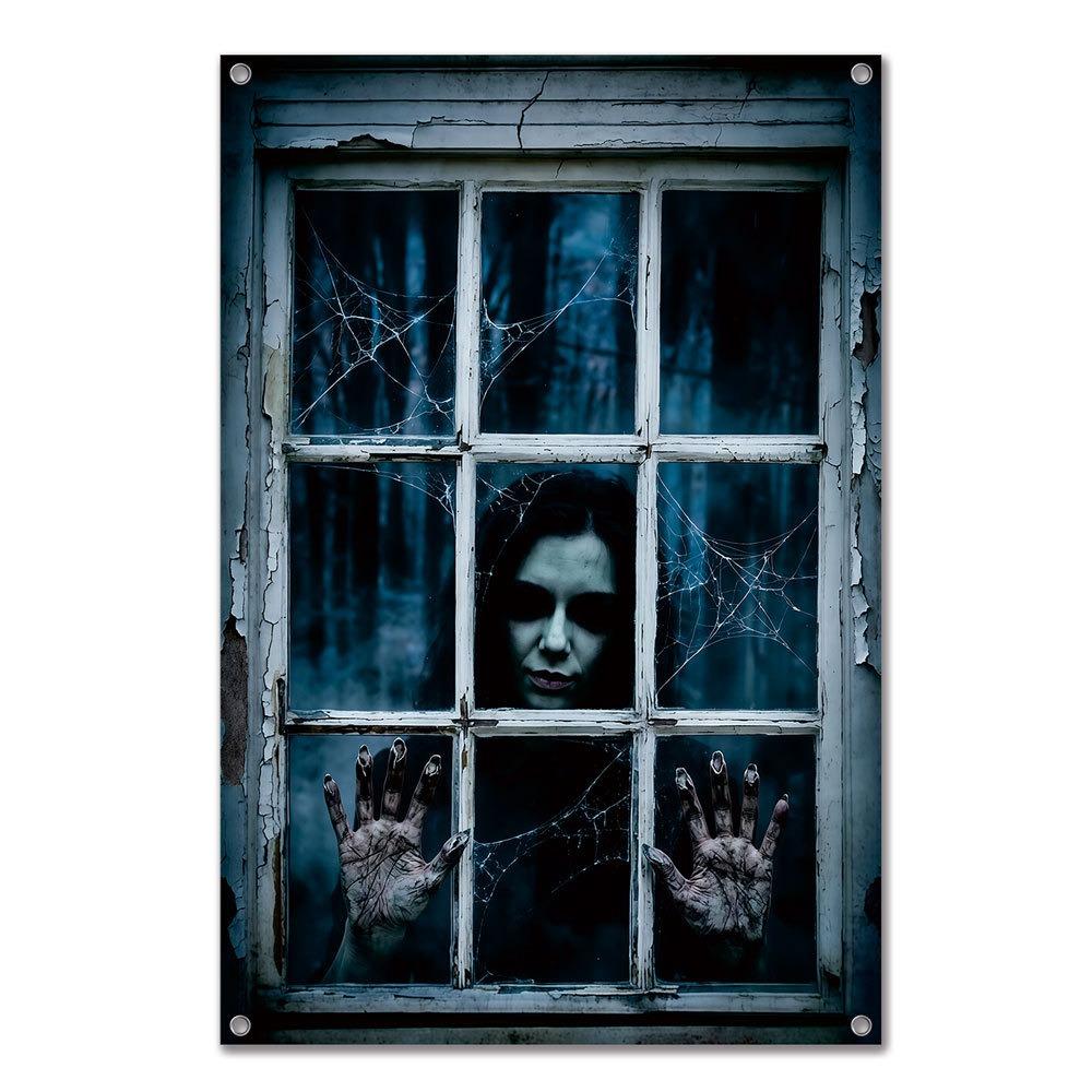 Multicolor Halloween Curtain Large Size Halloween Party Backdrop Fake Window Banner Party Ornament 9