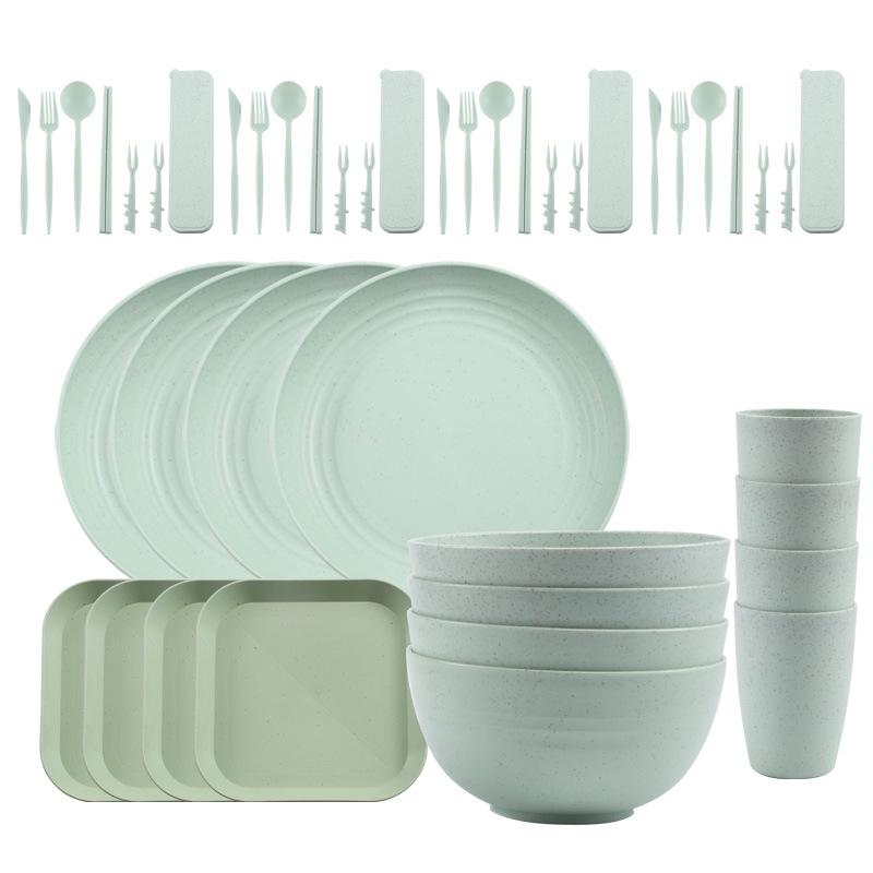 44-Piece Portuguese Tableware Set: Plates, Bowls, Cups & Cutlery in Durable Plastic