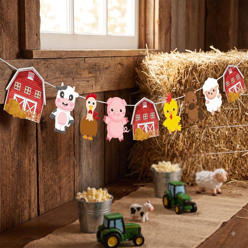 Farm Animal Party Garland Barnyard Theme Cute Bunting Decoration