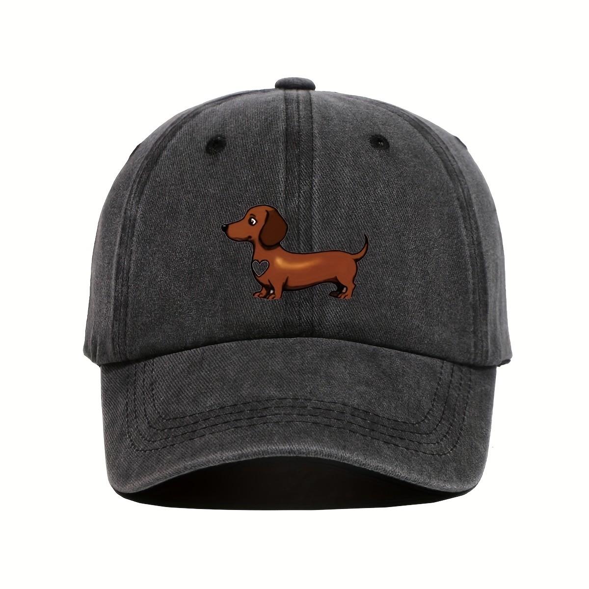 Dachshund Dog Print Washed Baseball Cap Unisex Cotton Adjustable Curved Brim Outdoor Hat One Size