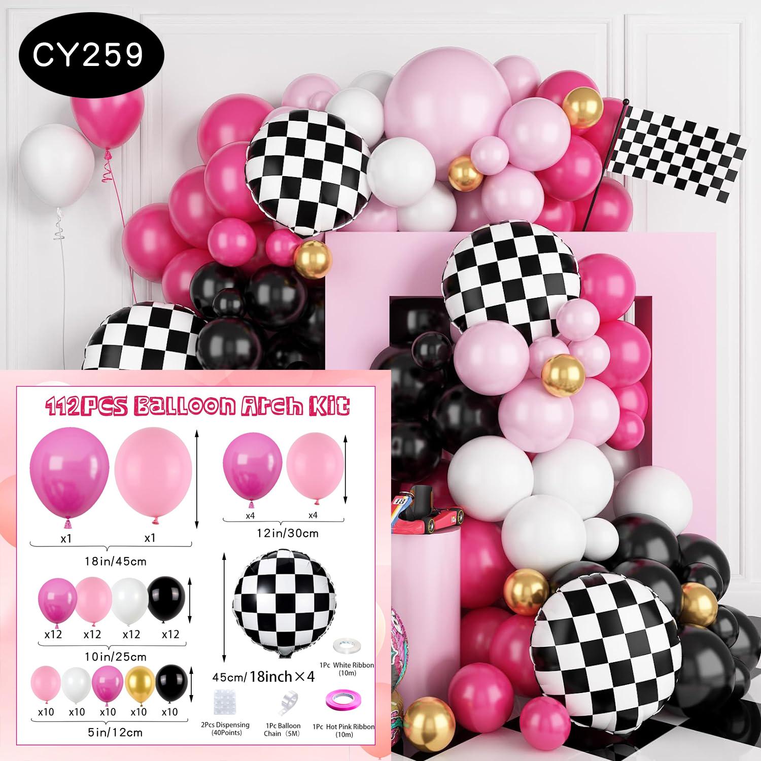 

112 pieces of black, rose, red, pink Formula racing balloons decoration for girls birthday parties, parties, crazy nights 12INCH