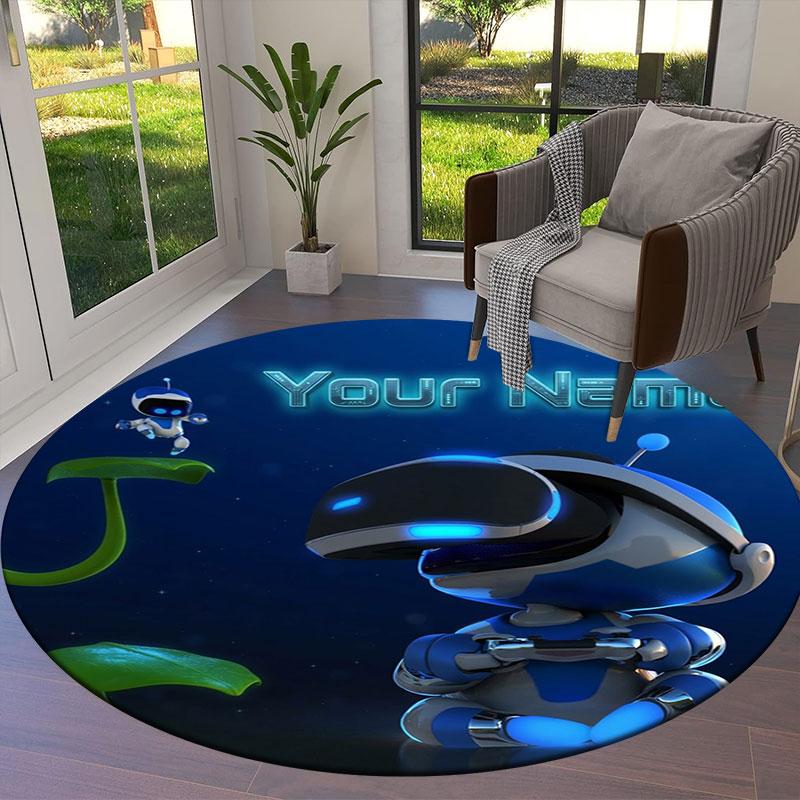 ASTRO BOT Custom Name Round Area Rug,Carpet Rug for Living Room Bedroom Sofa Playroom Decor,Non-slip Floor Mat
