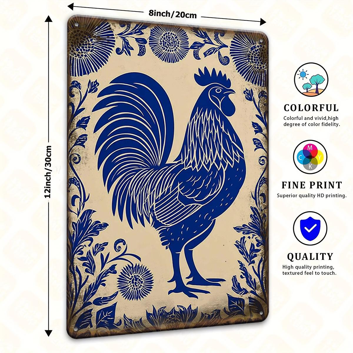 

Cartel de Aluminio Vintage de Gallo Azul y Flores xcm para Decoracin de Finca y Hogar 20x30cm（7.8x11.8inch）