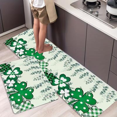 1Pcs Anti Fatigue Kitchen Rugs, Shamrock Print Waterproof Non-Slip Thick Cushioned Kitchen Mat Heavy Duty Comfort Standing Mat for Kitchen