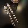 Orecchini lunghi con frange in perla sintetica orecchini a lobo di lusso leggero orecchini eleganti con personalità per donna