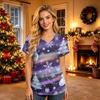 Women's V-Neck Short-Sleeve Work Shirt with Pockets Christmas Print Caregiver Uniform Top