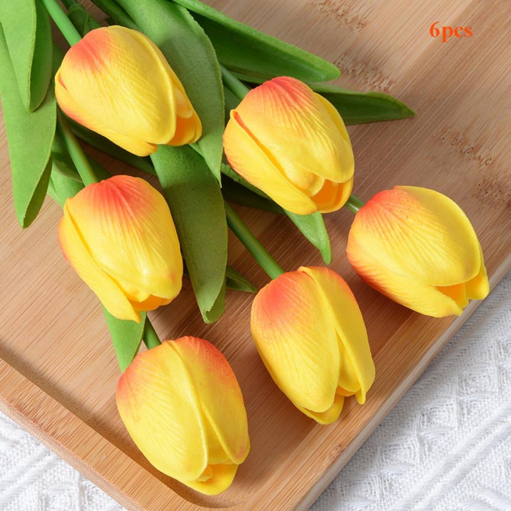 6Pcs Plastic Real Touch Tulips 34*3cm 7 Colors Fake Tulips Floral Arrangements Artificial Faux Tulips Decor Home Decor