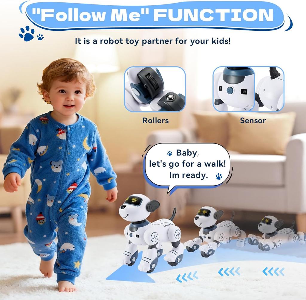 Children's Robot Dog RC Toy Interactive Robot Pet, Intelligent Robot Dog Programmable Song and Dance Design Birthday Gift for 4-8 Years Old