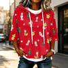 Women's 3/4 Sleeve Hooded Christmas Character Print T-Shirt, Casual Holiday Top