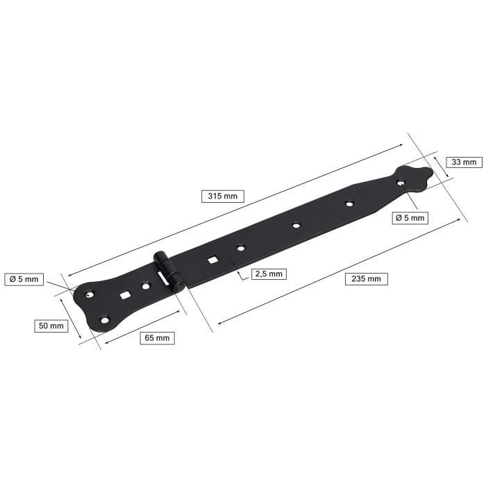 T-Hinge - KOTARBAU - 320 Mm - Steel - Black - Robust and Elegant
