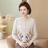 Women's Embroidered Wool Cardigan - Grandma's Warm Round Neck Sweater for Autumn/Winter