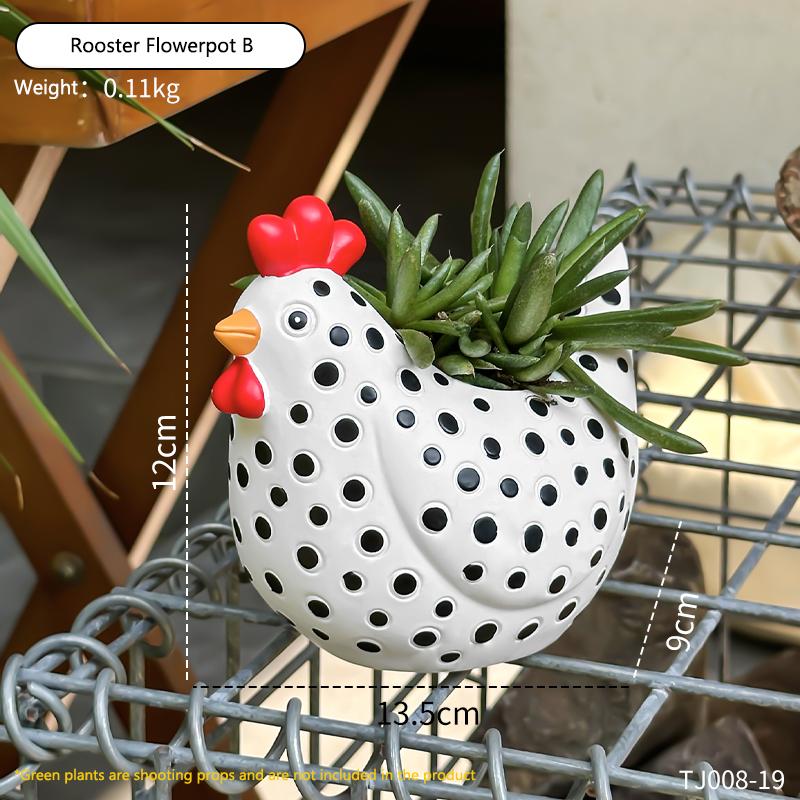 Funny Spotted Chicken Flower Pot Cute Rooster Model Flower Pot Garden Courtyard Ranch Flower Pot Decoration Gift
