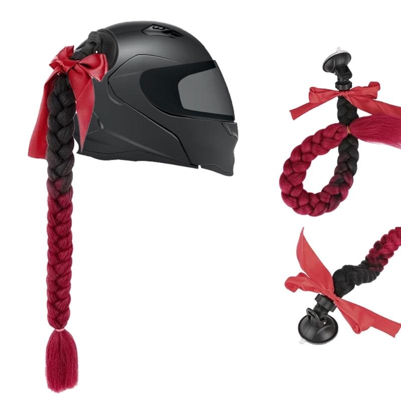2pcs Motorcycle Helmets Ponytail with Bowknot Detachable Suction Cup Helmets Pigtail Universal Helmets Braid Multi Color